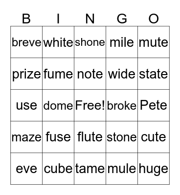 VCe Bingo Card