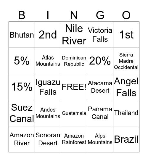 Latin American Bingo Card