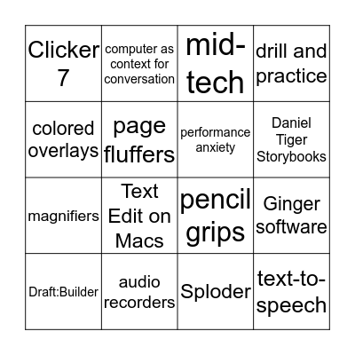 AT Language and Literacy Bingo Card