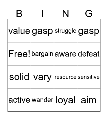 Sadlier Unit 3 Bingo Card