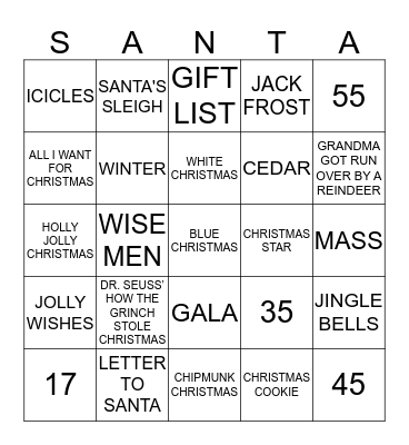 MERRY CHRISTMAS Bingo Card