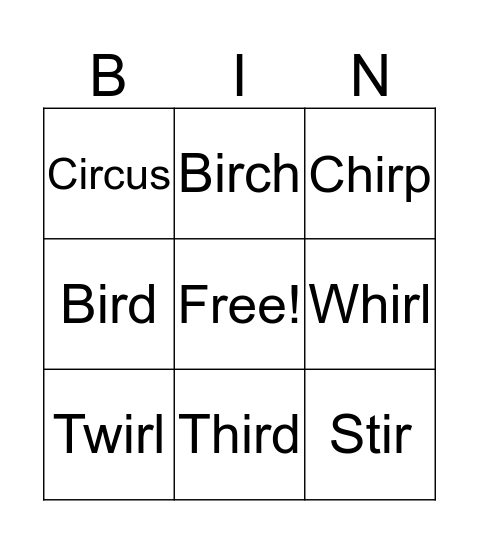 Ir Bingo Card