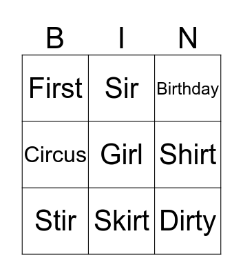 Ir Bingo Card