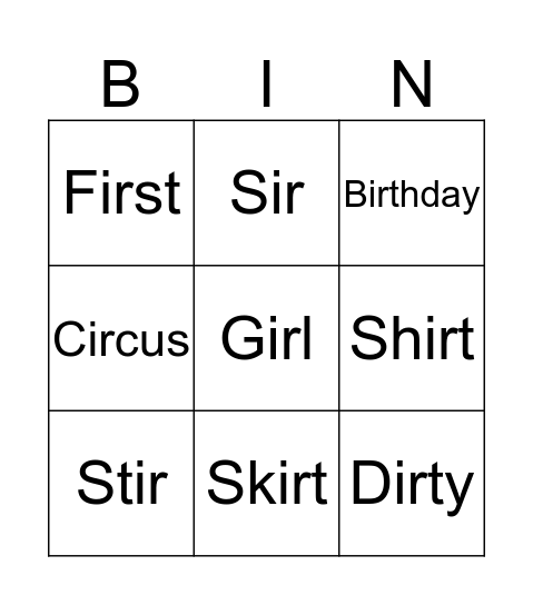 Ir Bingo Card