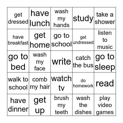 Daily Routine Bingo Card