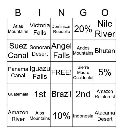 Latin America Bingo Card