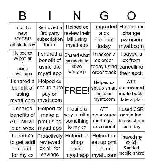 AT&T ACE BINGO CARD Bingo Card