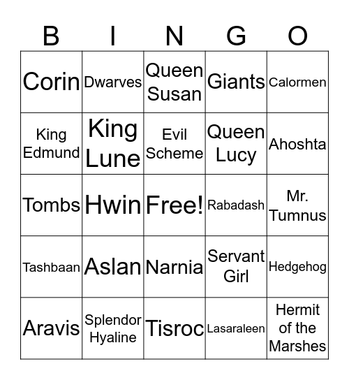 Horse and His Boy Bingo Card