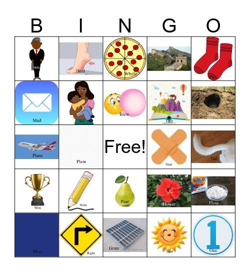 Homophones Bingo Card