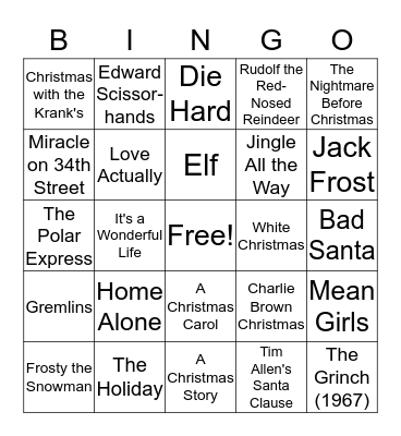 Christmas Movie Bingo Card