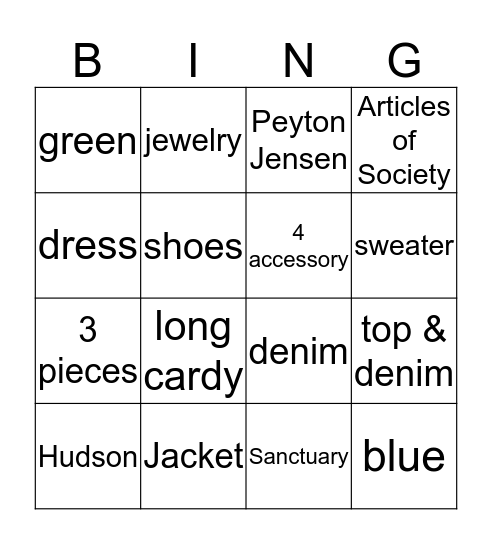 Holiday Sale Bingo Card