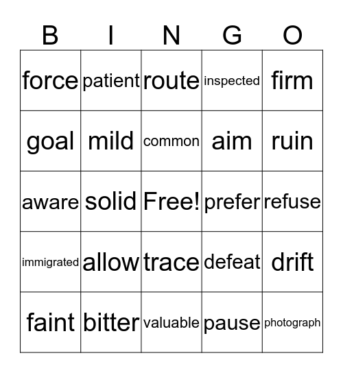 Sadlier Unit 1 and Unit 2 Vocabulary Bingo Card