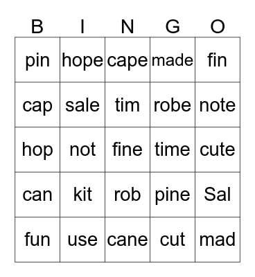 Long Vowels and Short Vowels Bingo Card
