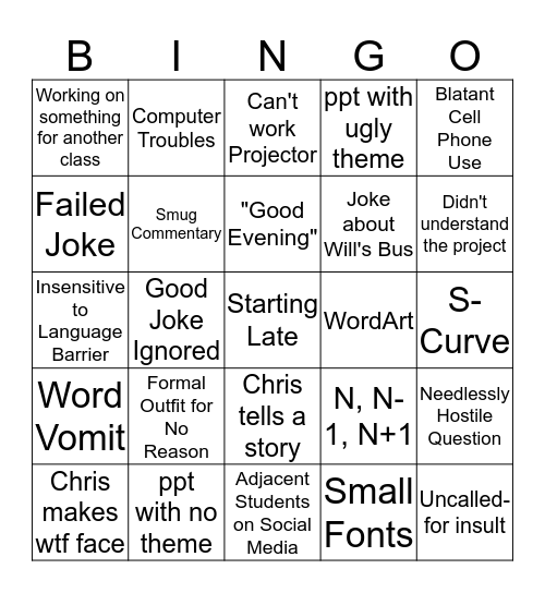 TIAD Bingo Card