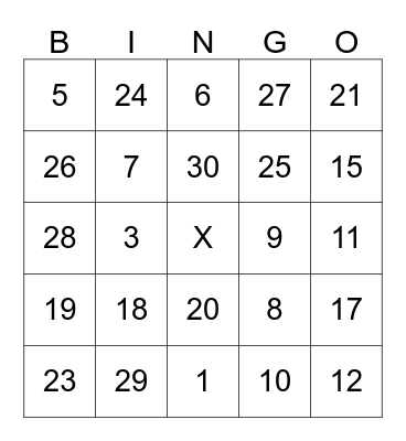 Year 7 Maths Bingo Card