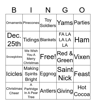 HOLIDAY Bingo Card