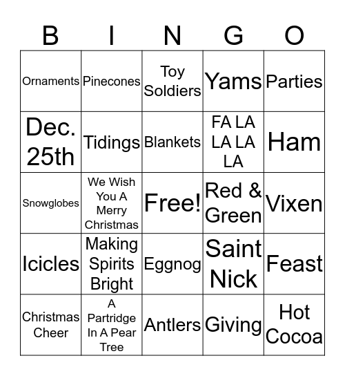 HOLIDAY Bingo Card