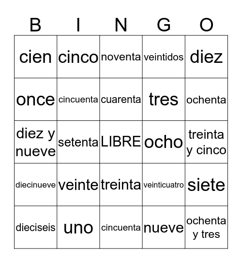 Los Numeros Bingo Card