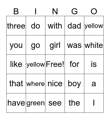 Blue Sight Words Bingo Card
