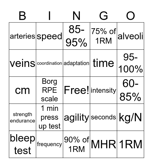 Fitness for BTEC Bingo Card