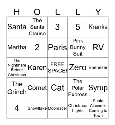 Christmas Movie Bingo Card