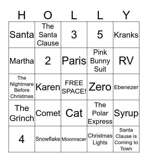 Christmas Movie Bingo Card