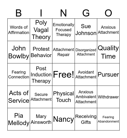 Attachment Repair Bingo Card