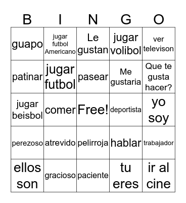 Spanish 8 Bingo Card
