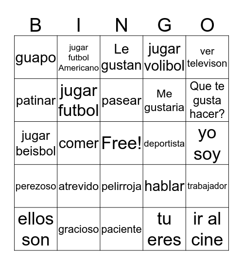 Spanish 8 Bingo Card