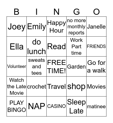 HAPPY RETIREMENT JOAN! Bingo Card