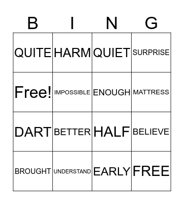 VOCABULARY LESSON 9 Bingo Card