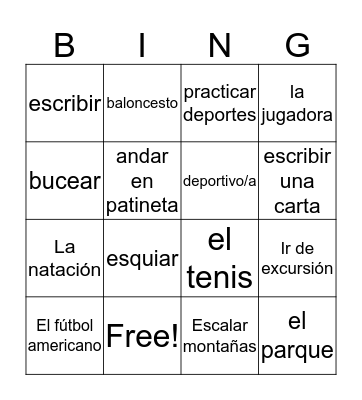 Pasatiempo #Vocab4Bingo Card