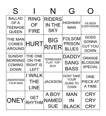 281 BEST OF JOHNNY CASH Bingo Card