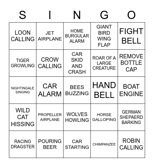 299 SOUNDS OF LIFE Bingo Card