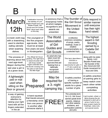 Girl Scout Lingo Bingo Card