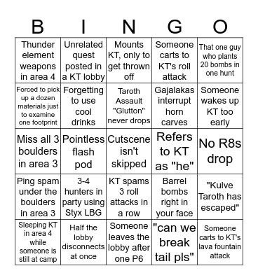 Kulve Taroth Bingo Card