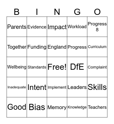 Ofsted Bingo Card