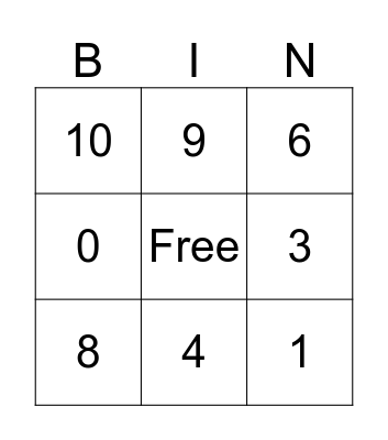 Number Bingo Card