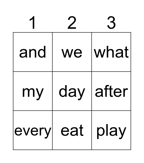 December Sight Words Bingo Card