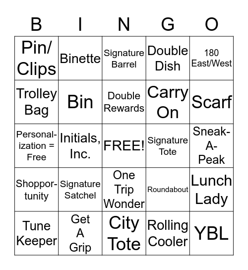 Initials Party Bingo Card