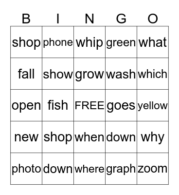 Seasons Bingo Card