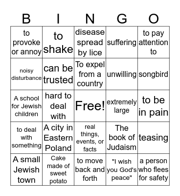 Definitions from Milkweed Bingo Card