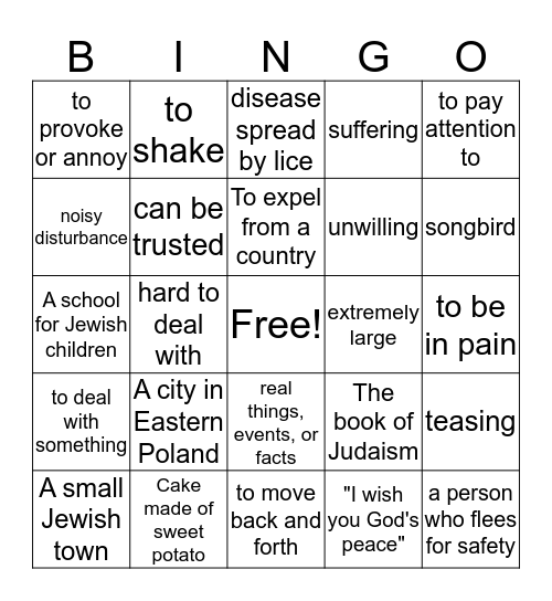 Definitions from Milkweed Bingo Card