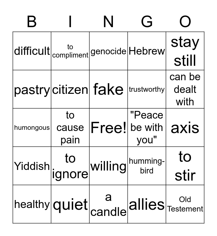 Synonyms/Antonyms Bingo Card