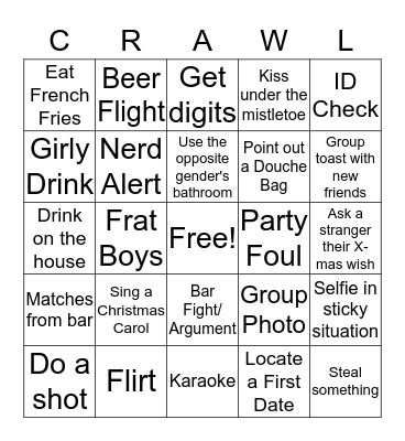 Pub Crawl Check List Bingo Card