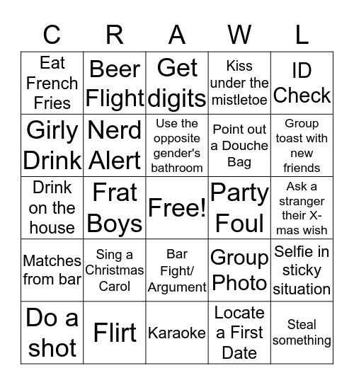 Crawl List Bingo Card