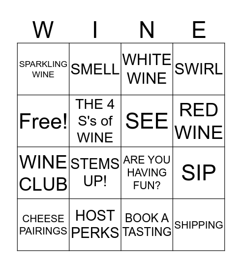 *WINE-O* Bingo Card