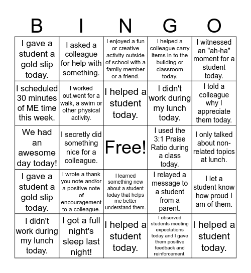 HED in DECEMBER - SUPPORT STAFF Bingo Card
