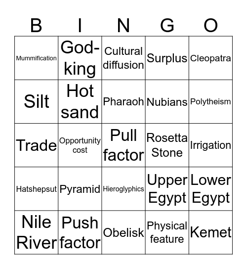 Ancient Egypt Bingo Card