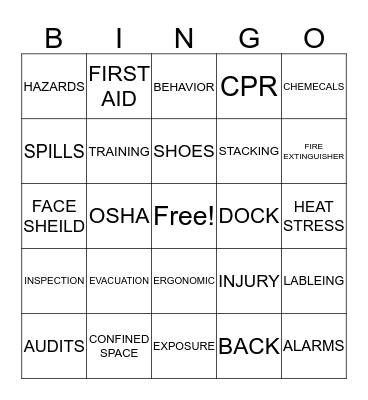 December Safety Bingo Card